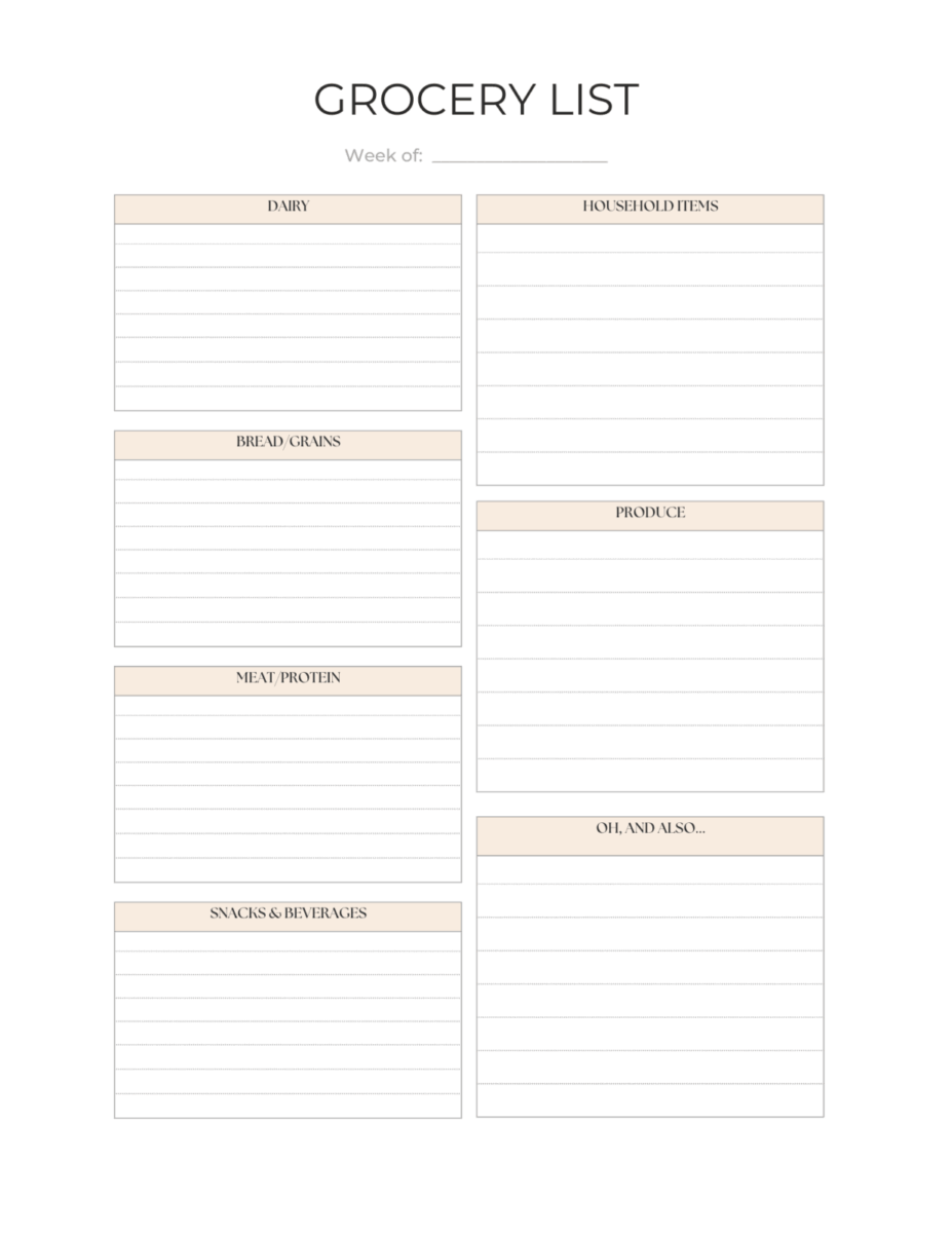 Free Grocery List Template